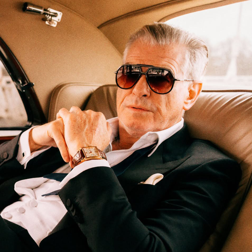 Pierce Brosnan Arena Homme+ article Jacques Marie Mage sunglasses