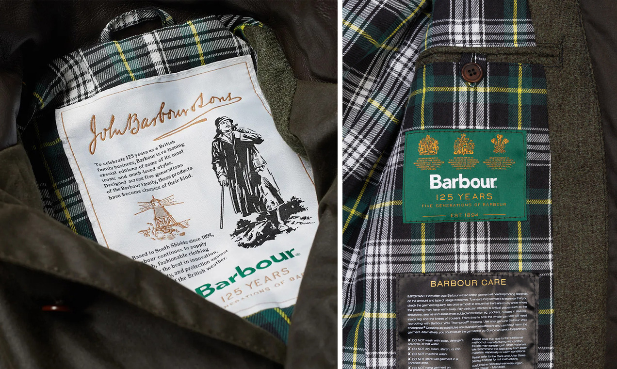Barbour 125th anniversary beacon heritage sports jacket label tartan lining