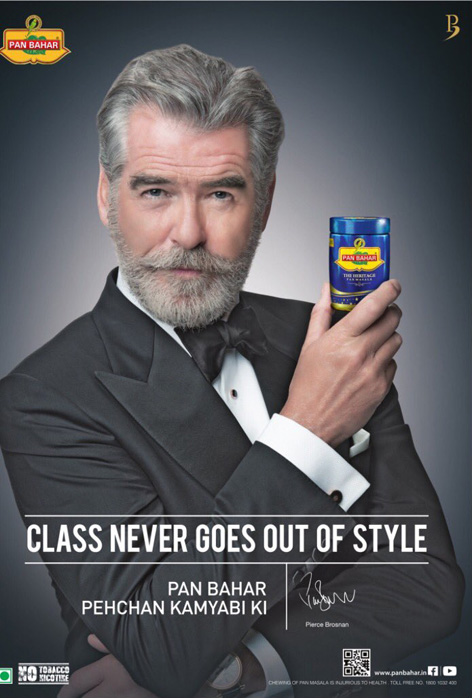 pierce brosnan pan bahar masala crystal brand ambassador ad