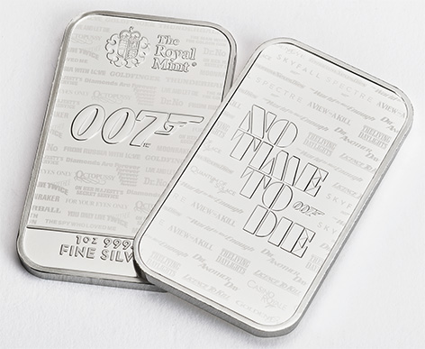 Royal Mint James Bond No Time To Die 007 Bullion Bars silver