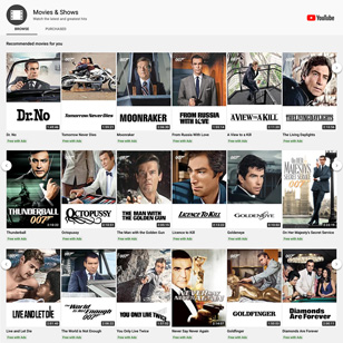 YouTube streams James Bond films for free with ads