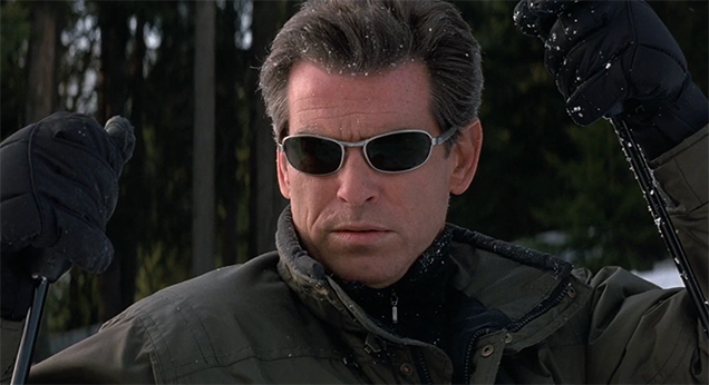 photo © EON, MGM, United Pictures International Pierce Brosnan as James Bond wears Calvin Klein sunglasses in The World Is Not Enough.