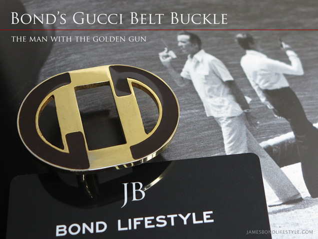 photo © Bond Lifestyle Gold Gucci belt buckle, same model as seen in The Man With The Golden Gun. The G's are a very dark brown