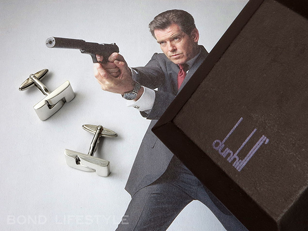 photo © Bond Lifestyle / promo photo © MGM, Fox, Danjaq The Dunhill cufflinks on a promotional photo for Die Another Day.
