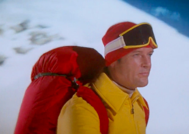 photo © EON, United Artists Roger Moore as James Bond wears a pair of yellow SCOTT goggles in the movie The Spy Who Loved Me.