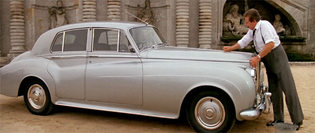 photo © United Artists, Danjaq LLC, Columbia Pictures Patrick Macnee washing the 1962 Rolls-Royce Silver Cloud II in the movie A View To A Kill