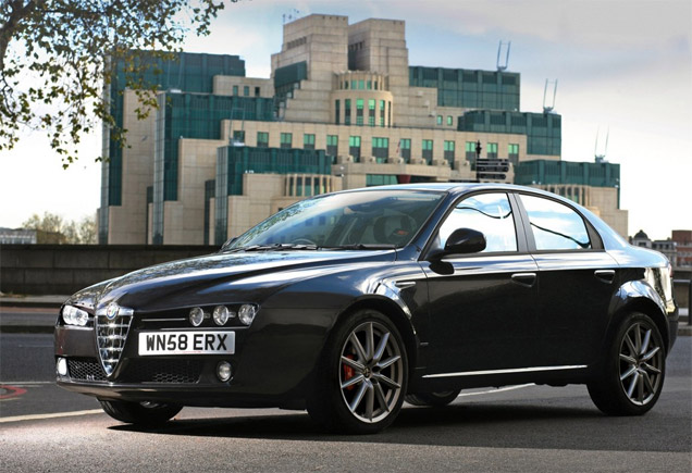 photo © Alfa Romeo A promotional photo of the Alfa Romeo 159 Limited Edition in front on the MI6 building in London. The special edition was only available in the UK at the time of the release of the movie Quantum of Solace.