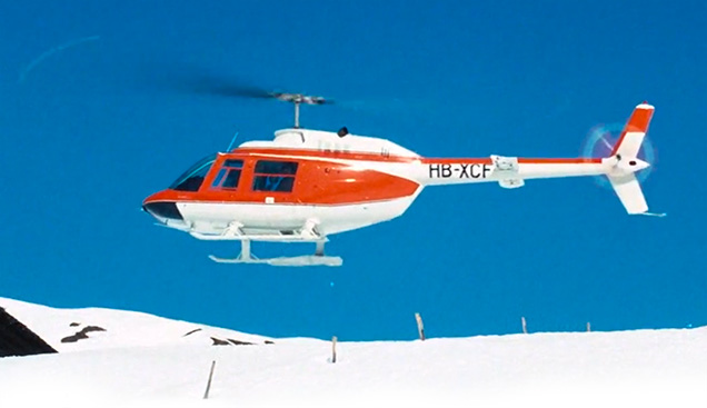 photo © Eon Productions, Danjaq, United Artists The first Bell 206 helicopter in a Bond film was an Agusta Bell 206B JetRanger that brings James Bond (disguised as Sir Hilary Bray) to the Piz Gloria mountain top hideout of Blofeld in On Her Majesty's Secret Service (1967).