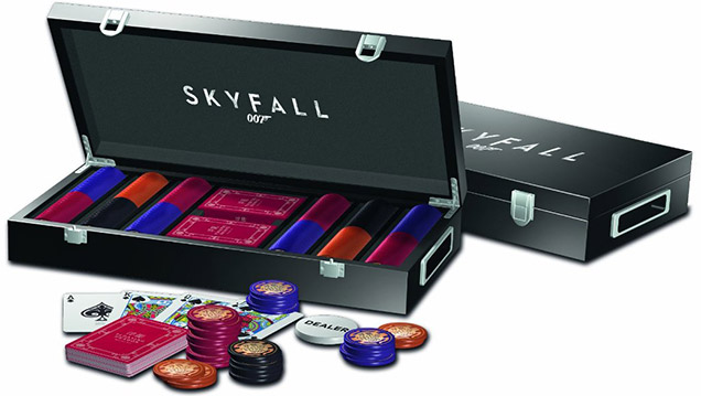 photo © Cartamundi The SkyFall luxury poker set comes in a wooden box, containing 300 professional quality Floating Dragon Macau poker chips and one deck of cards, as seen in the film SkyFall.