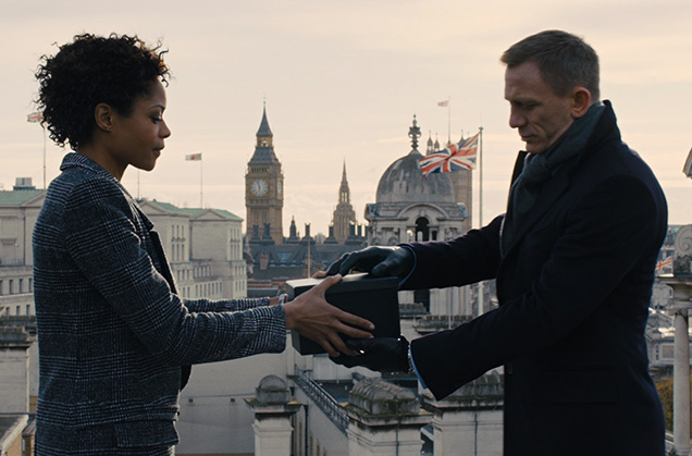 photo © Danjaq LLC, MGM, Columbia Pictures James Bond (Daniel Craig) and Moneypenny (Naomi Harris) in the final scene of SkyFall.
