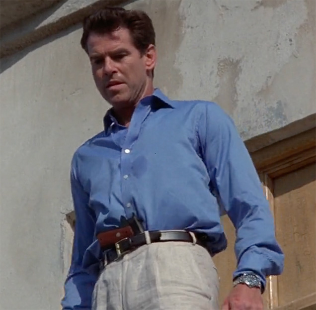 photo via Thunderballs.org © Danjaq LLC, MGM, United Pictures James Bond wears the Turnbull & Asser shirt in Istanbul during the meeting with Elektra King, diving into the sea and fighting Renard in his submarine.