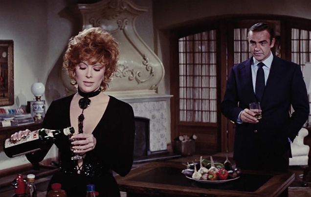 photo © United Artists, EON Tiffany Case (Jill St. John) pours herself a Martini Rosso vermouth in Diamonds Are Forever