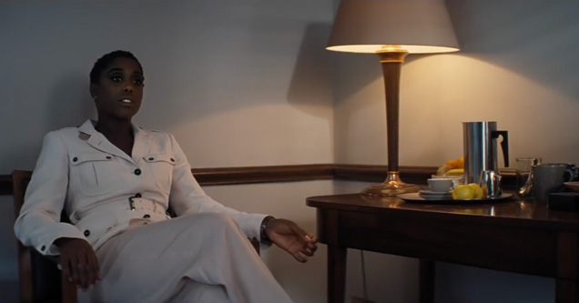 Lashana Lynch as Nomi in Moneypenny's office.