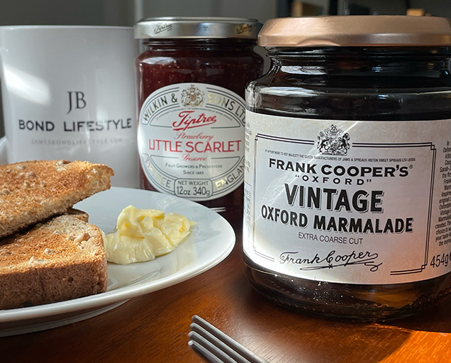 photo © Bond Lifestyle Frank Cooper's Vintage Oxford Marmalade is part of James Bond's breakfast in the novel From Russia With Love.