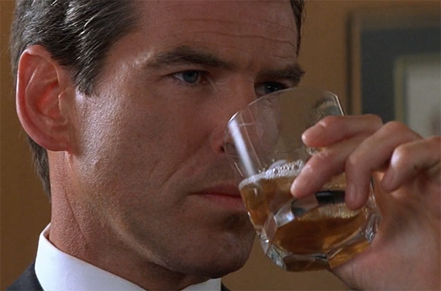 photo © Danjaq LLC, MGM Pierce Brosnan as James Bond uses a Cumbria Crystal Windermere Double Old Fashioned Tumbler.