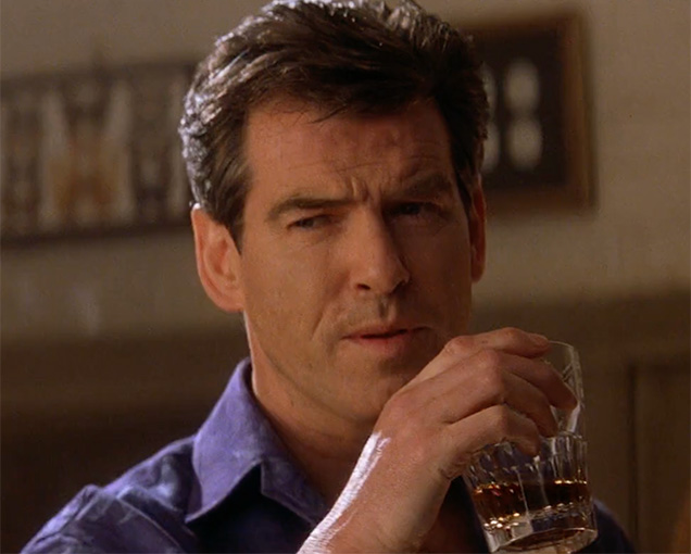 photo © Danjaq LLC, MGM James Bond (Pierce Brosnan) drinks from a William Yeoward Double Old Fashioned Tumbler in Die Another Day.