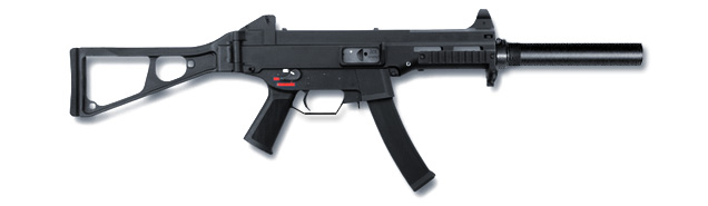 Photoshopped by Bond Lifestyle to replicate the exact gun used by Bond, incl. silencer and curved mag. Above: Heckler & Koch UMP-9