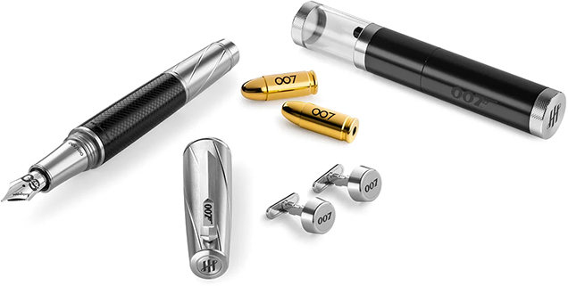 photo © Montegrappa Montegrappa James Bond 007 Spymaster Duo Fountain Pen with hidden cufflinks and gold bullet ink cartridges