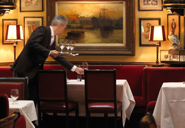 photo © Rules Rules Restaurant, the table where M sits and meets Q and Moneypenny.
