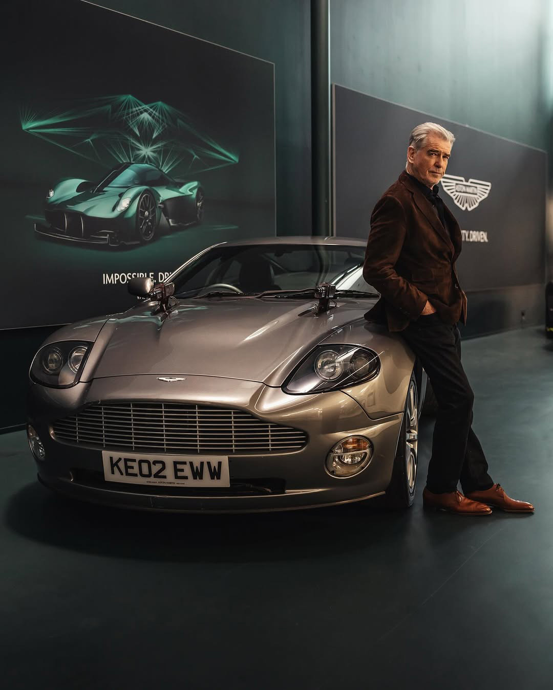 Pierce Brosnan and the Aston Martin Vanquish at Gaydon HQ 2